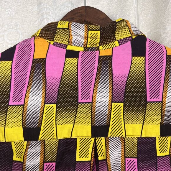Yevu colorful button-down oversized top wide sleeve cotton stripe Ghana Africa L - Picture 5 of 8